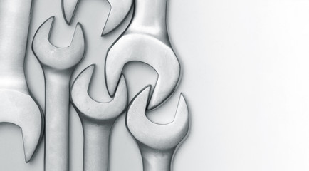 The wrench steel tools for repair on white background.	