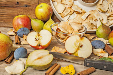 dried fruit on the wooden table close up
