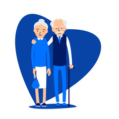 Old couple. Two aged people stand. Elderly man and woman stand together and hug each other. Illustration isolated on white background in flat style