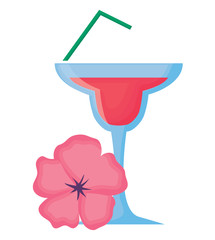 tropical flower and cocktail drink over white background, vector illustration