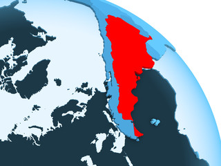 Argentina on blue globe