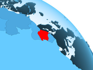 Suriname on blue globe