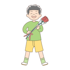 花_全身_小学生7歳男の子