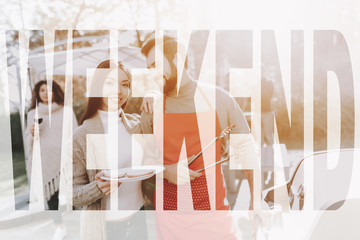 Caucasian Man Is Grilling Barbeque With Friends.