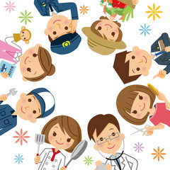 輪になる働く人々