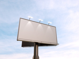 3D rendering of blank billboard (empty advertisement) with clouds. Empty mockup template