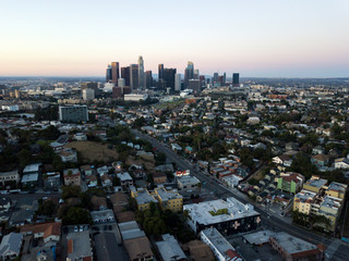 Drone view on LA during sunrise