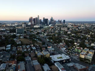  Drone view on LA during sunrise © Michael Bogner
