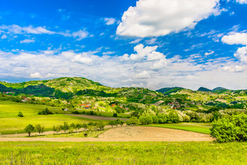Fototapeta na wymiar Landscape nature Croatia Zagorje. / Scenic view at picturesque colorful landscape in Zagorje region, Croatia Europe.