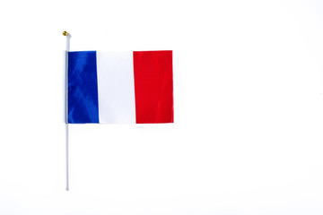 French flag isolated on white background. Copyspace