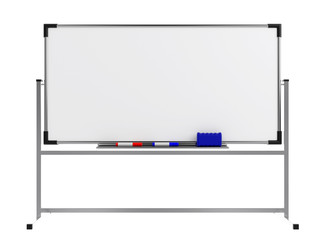 Empty whiteboard (magnetic board) isolated on white. Mockup template - 3D rendering