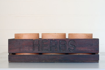 Empty pots for spices and herbs made from clay 