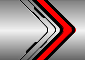 Abstract red arrow direction on silver black line design modern futuristic technology background vector illustration.