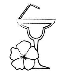 tropical flower and cocktail drink over white background, vector illustration