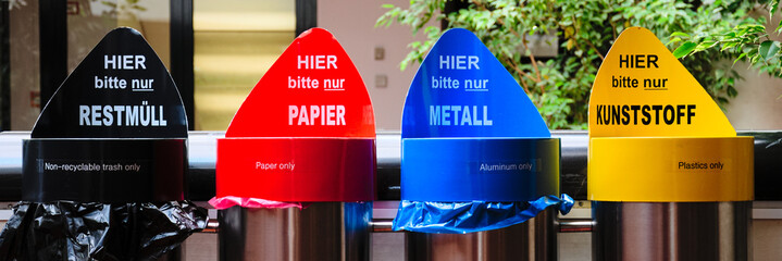 Colorful recycle bin in Germany