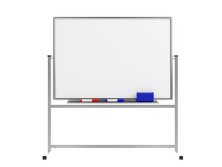 Empty whiteboard (magnetic board) isolated on white. Mockup template - 3D rendering