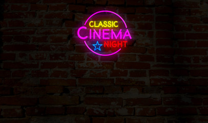 Naklejka premium Classic cinema night neon