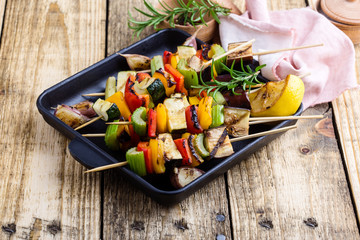 Grilled colorful vegetables skewers