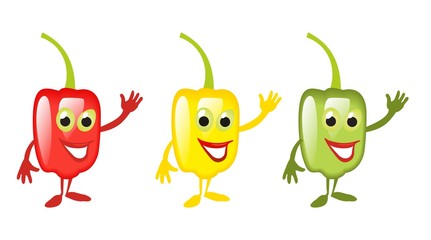 Sweet bell red, green, yellow pepper cartoon smiles