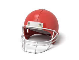 Fototapeta premium 3d rendering of a red American football helmet with a white protective grid on a white background.