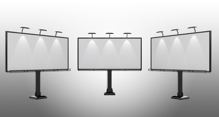 Obraz premium 3D rendering of blank billboard (empty advertisement) on gray background - mock up template