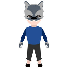 Kid with a werewolf costume. Halloween