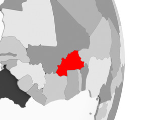 Burkina Faso on grey political globe