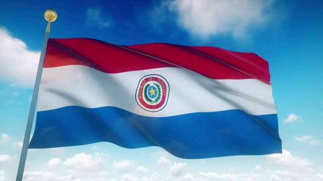 Paraguay Flag Waving 3D Rendering Blue Sky Background - Seamless Loop 4K