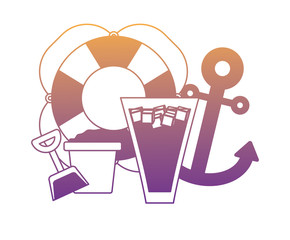 pool float with anchor and cocktails  over white background, vector illustration