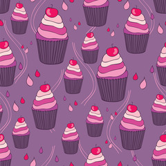 Beautiful yummy cupcake seamless background pattern