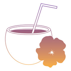 coconut cocktail and tropical flower over white background, vector illustration