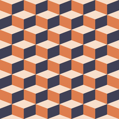 Abstract blocks visual illusion seamless contrast grey and orange pattern for craft, wrapping, fabric, textile