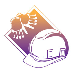construction safety helmet and gloves over white background, vector illustration