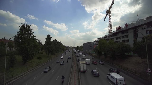 Car Traffic on Paris France Ring Road from a Bridge