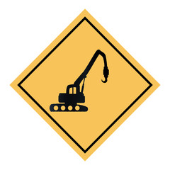 construction sign with crane truck icon over white background, vector illustration