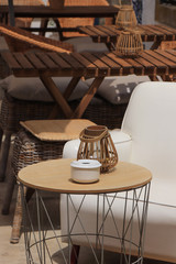 Chair and table in a outdoor room of a modern home. Fashion courtyard