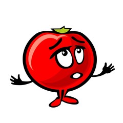Tomato cartoon surprised. Color flat illustration