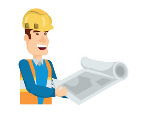 engineer holding a plan over white background, vector illustration