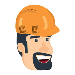 cartoon builder man with safety helmet over white background, vector illustration