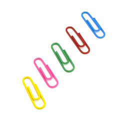 colorful of paper clips isolated on white background with copy space