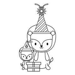 happy birthday design with cute lions with party hats over white background, vector illustration