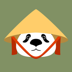 panda with Old chinese conical straw hat vector illustration 