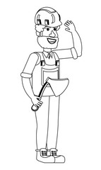 costruction worker holding a axe tool over white background, vector illustration