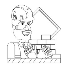 Under construction design with construction man and related icons over white background, vector illustration