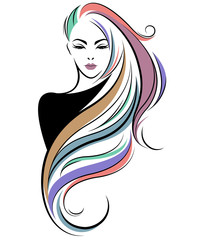 women long hair style icon, logo women face on white background