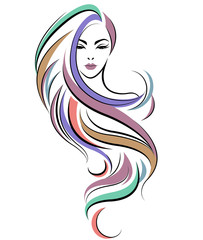 women long hair style icon, logo women face on white background