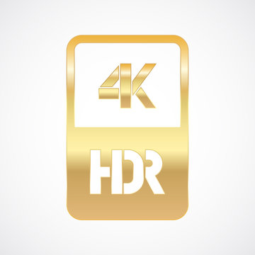 4K HDR format gold and cut icon. Pure vector illustration on white background
