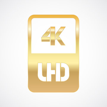 4K Ultra HD format gold and cut icon. Pure vector illustration on white background