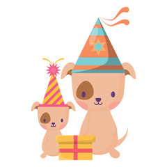 Obraz na płótnie Canvas happy birthday design with cute dogs with party hats over white background, vector illustration