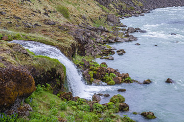 Small waterfall on the River Thjorsa near the Urridafoss waterfall in Iceland